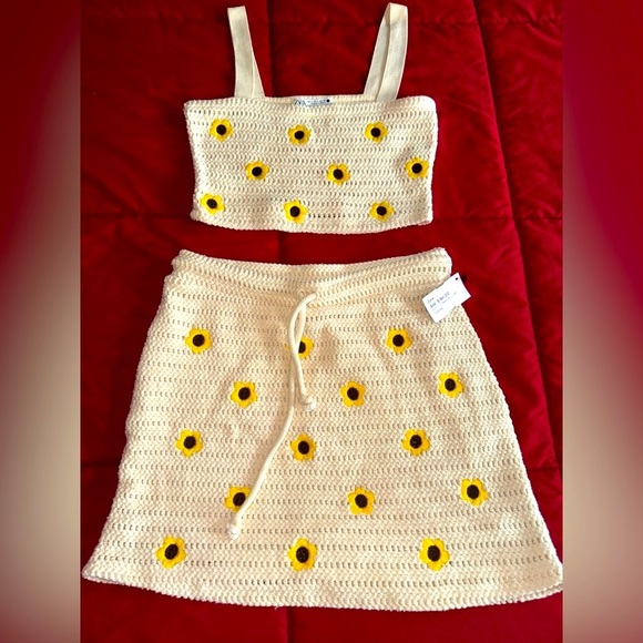 Zara Dresses & Skirts - Zara Cream Crochet Casual summer beach Set sunflower beauty size Small outfit